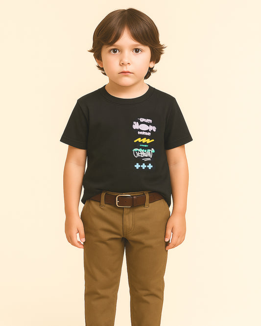 Zarraa Boy's Black “Chase More Dreams” Graphic T-Shirt BTS-19