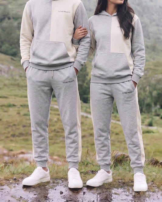 Primk Branded Winter Unisex Premium Fleece Tracksuit Co-ord set – Light Grey & Beige UCS-02