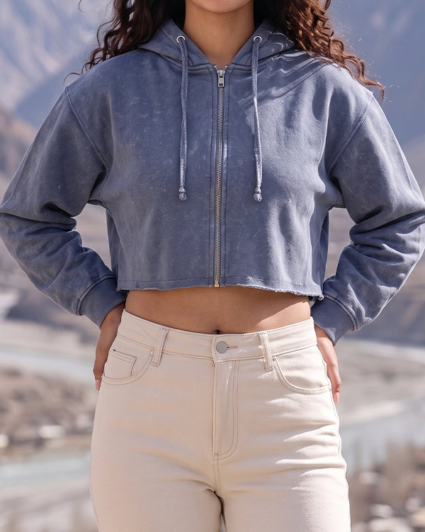 Fashion Nva Branded Women's Dusty Blue Colour Crop Zipper Jacket FNWJ-01