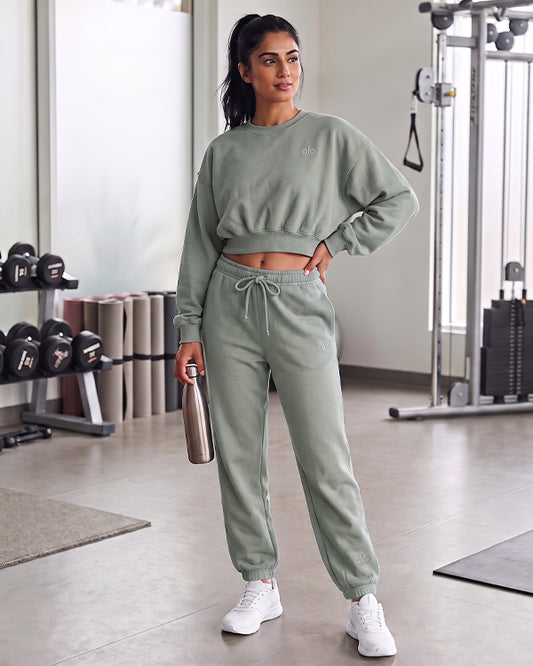 Alos Branded Essential  Fleece Co-Ord Set – Sage Green (Premium Export)(Trouser & Shirt sold separately)WCS-23