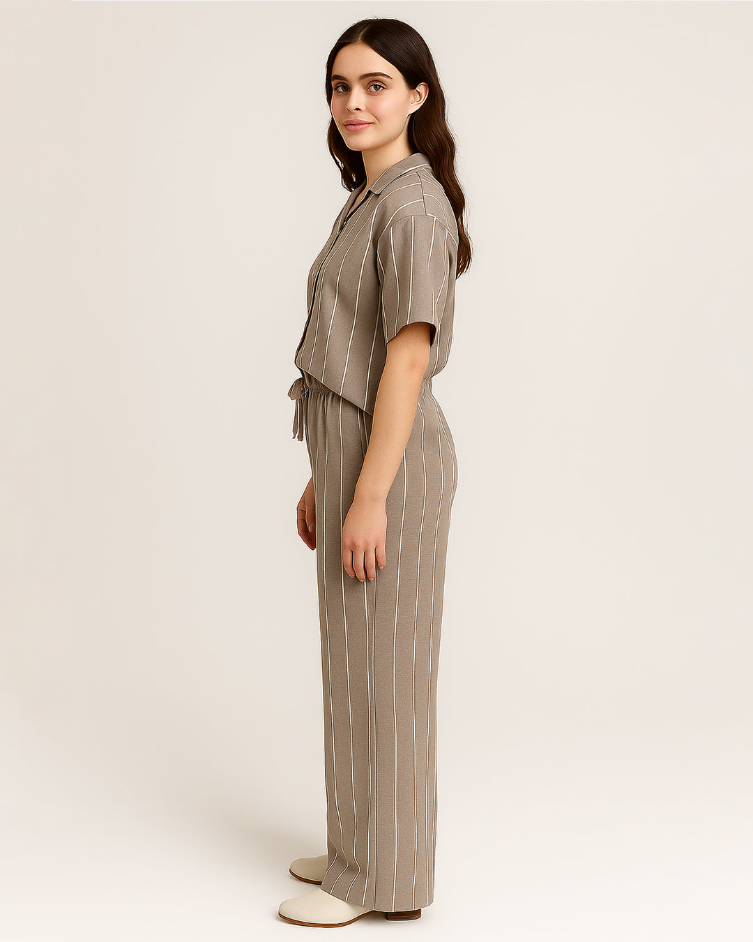 Zelig Branded Light Brown & White Striped Co-Ord Set WCS-11