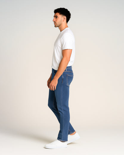 Denm Branded Men’s Slim-Fit Stretch Mid-Blue Denim Jeans MJ-11