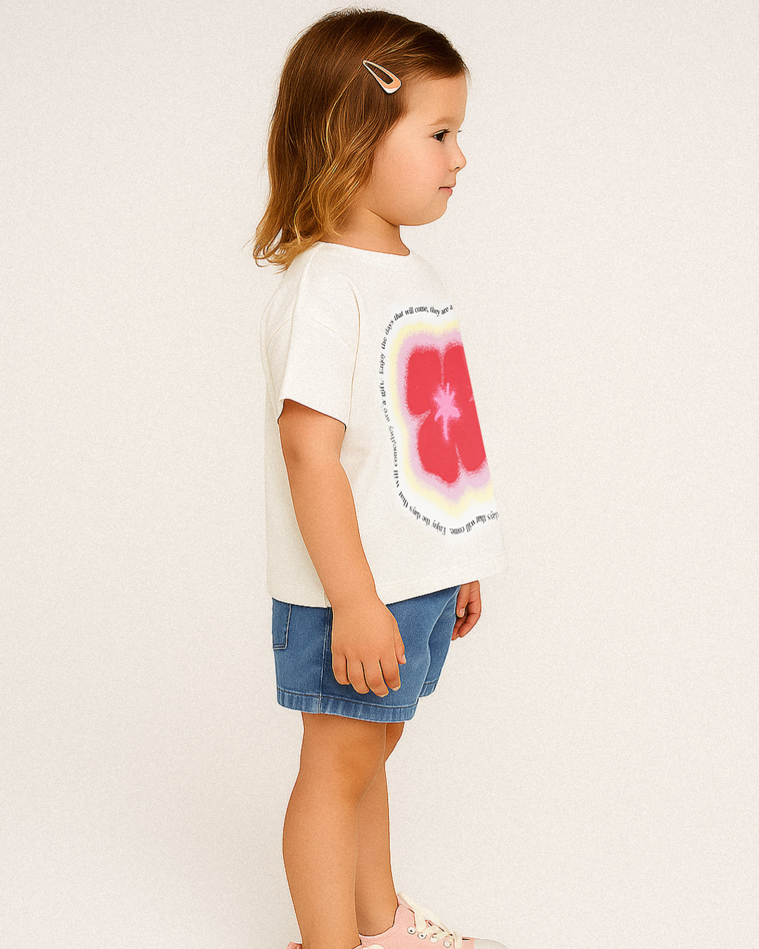 ZARRAA Branded Girl's T-shirt White Color with Red Floral GTS-04