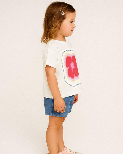ZARRAA Branded Girl's T-shirt White Color with Red Floral GTS-04