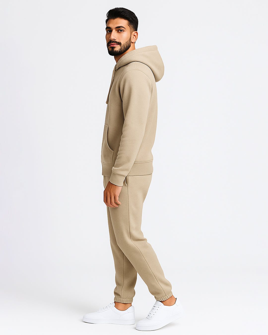 Adony Branded Men’s Essential Fleece Zip-Up Hoodie – Warm Beige MZH-06