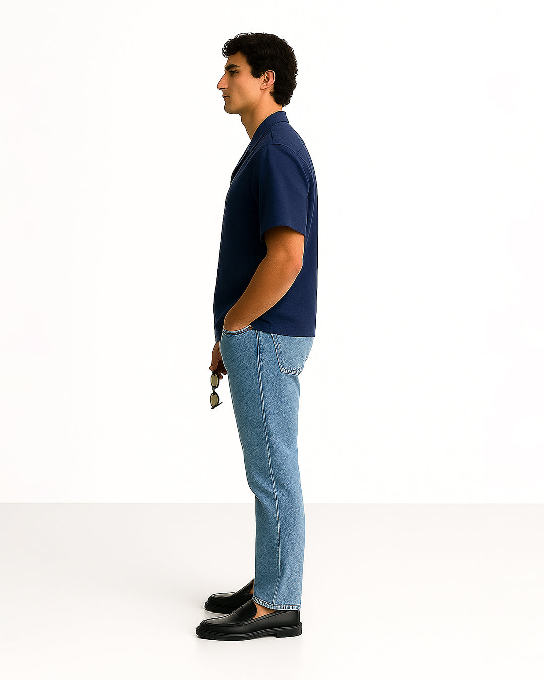 Pegadoor Branded Men’s Navy Blue Cuban Collar Linen Shirt MCS-23