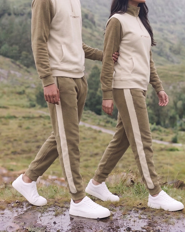 Primk Branded Winter Unisex Premium Fleece Tracksuit Co-ord set – LBeige & Mocha UCS-03