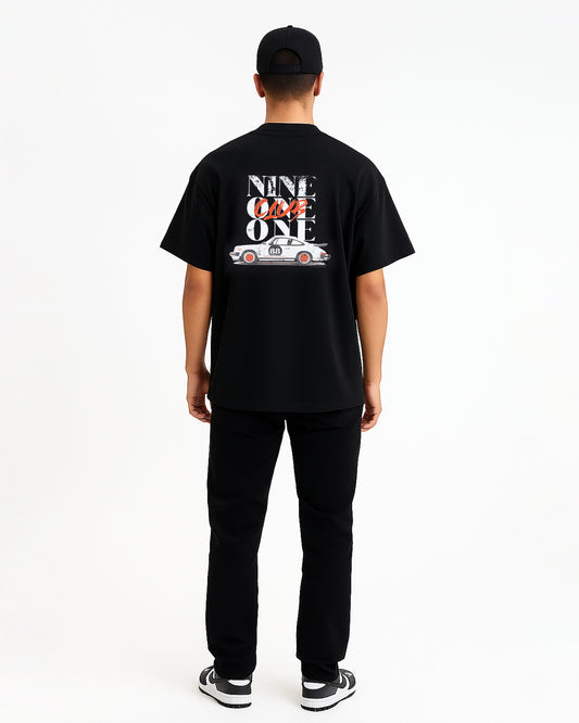 Pas Monaco Branded Men's Black Drop Shoulder “Nine One One Club” Graphic Tee MT-08