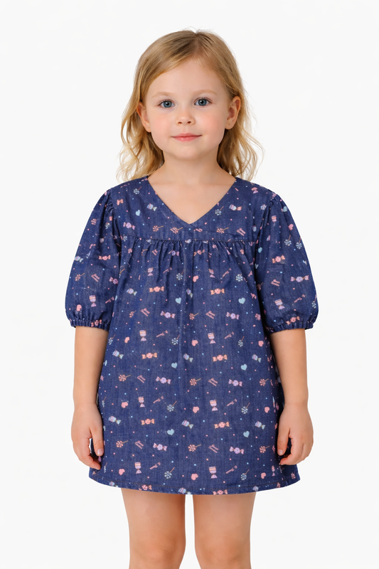 SPARK Branded Kids Printed Puff-Sleeve Fusion Top GF-13