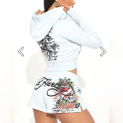 ED HRDY Branded Women's Crop Zipper Hoodie Light Blue Color HRDH-19