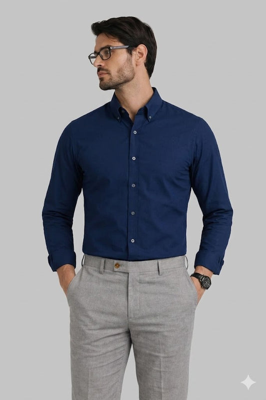 Michael Krs Branded Men’s Solid Navy Blue Formal Shirt MFS-21