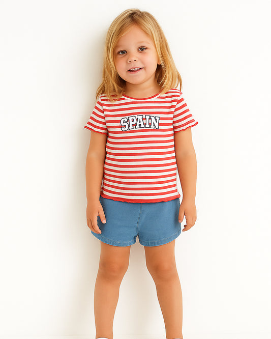 LC Wakik Branded Girl's T-shirt Red & White Striped GTS-01