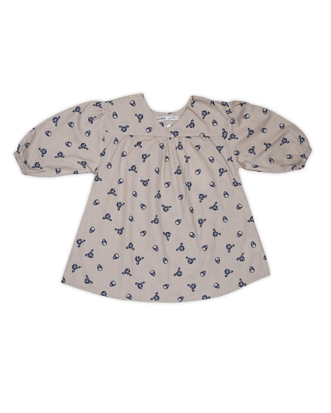 SPARK Branded Kids Printed Puff-Sleeve Fusion Top GF-12