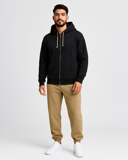 Adony Branded Men’s Essential Fleece Zip-Up Hoodie – Black MZH-07