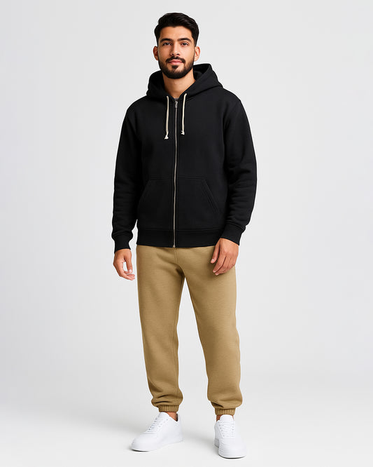 Adony Branded Men’s Essential Fleece Zip-Up Hoodie – Black MZH-07