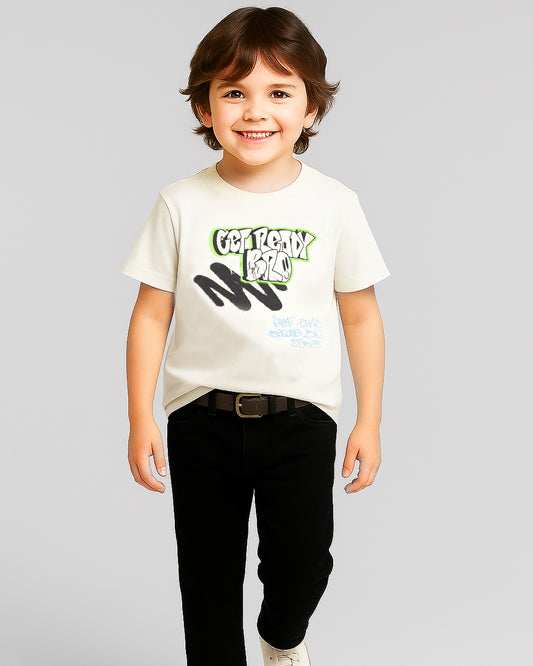 Zarra Branded Boy's Off-White “Get Ready Bro” Graphic T-Shirt BTS-20