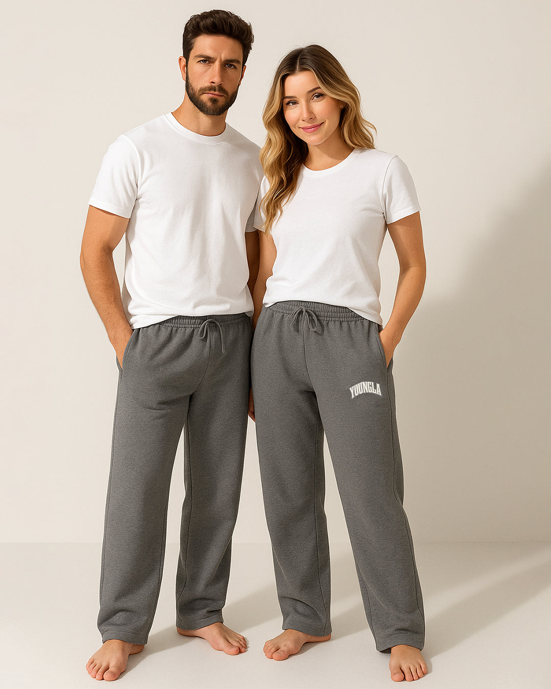 Younglay Winter Branded Unisex Fleece Wide-Leg Trousers – Grey UT-23