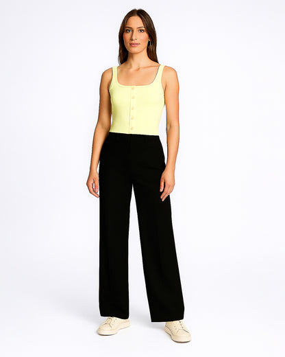 BOOH Branded Women’s Light Yellow Ribbed Button Tank Top WTT-09