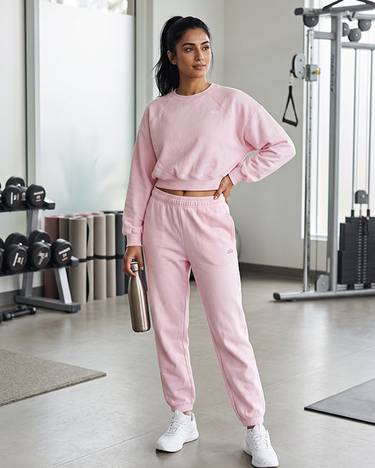 Alos Branded Essential  Fleece Co-Ord Set – Pink (Premium Export)(Trouser & Shirt sold separately)WCS-20