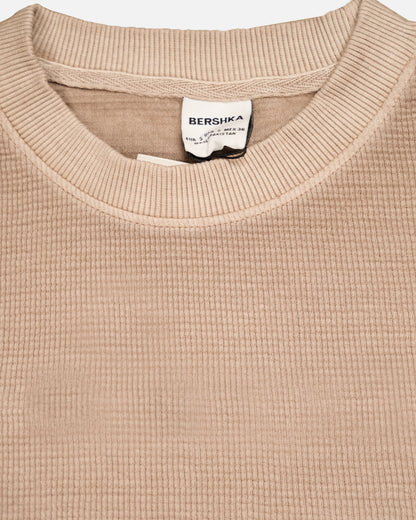 BERSK Men's Beige Textured Knit T-Shirt Drop Sholuder Mt-05