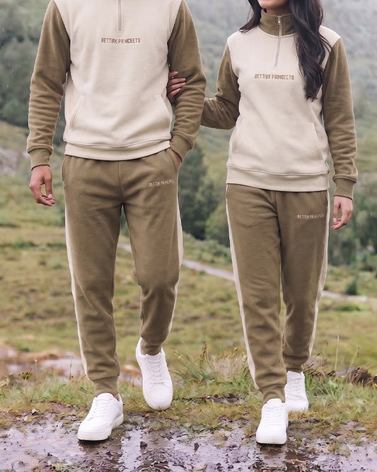 Primk Branded Winter Unisex Premium Fleece Tracksuit Co-ord set – LBeige & Mocha UCS-03