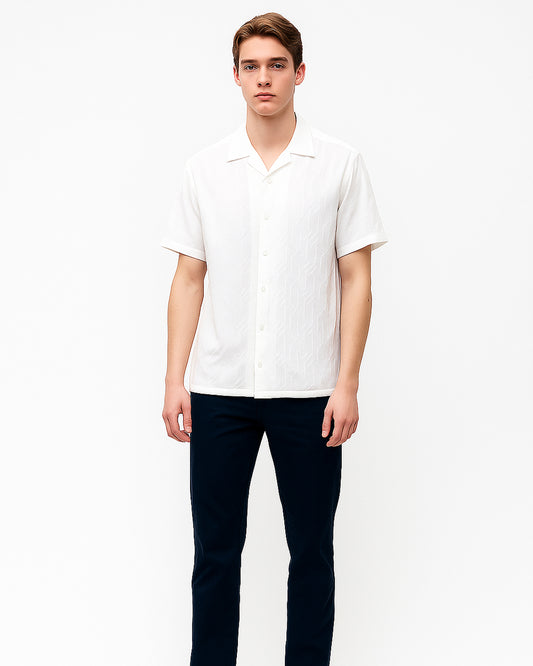 Zelig Branded Casual Textured Shirt White Color MCS-14