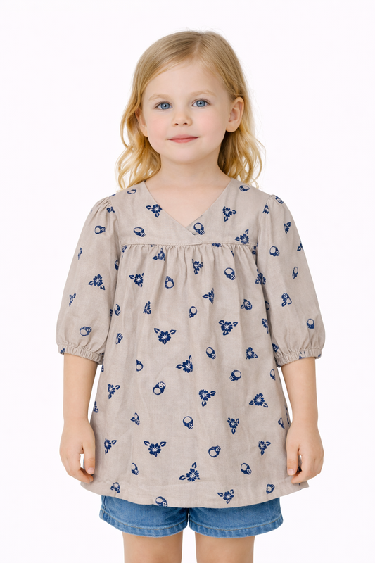 SPARK Branded Kids Printed Puff-Sleeve Fusion Top GF-12