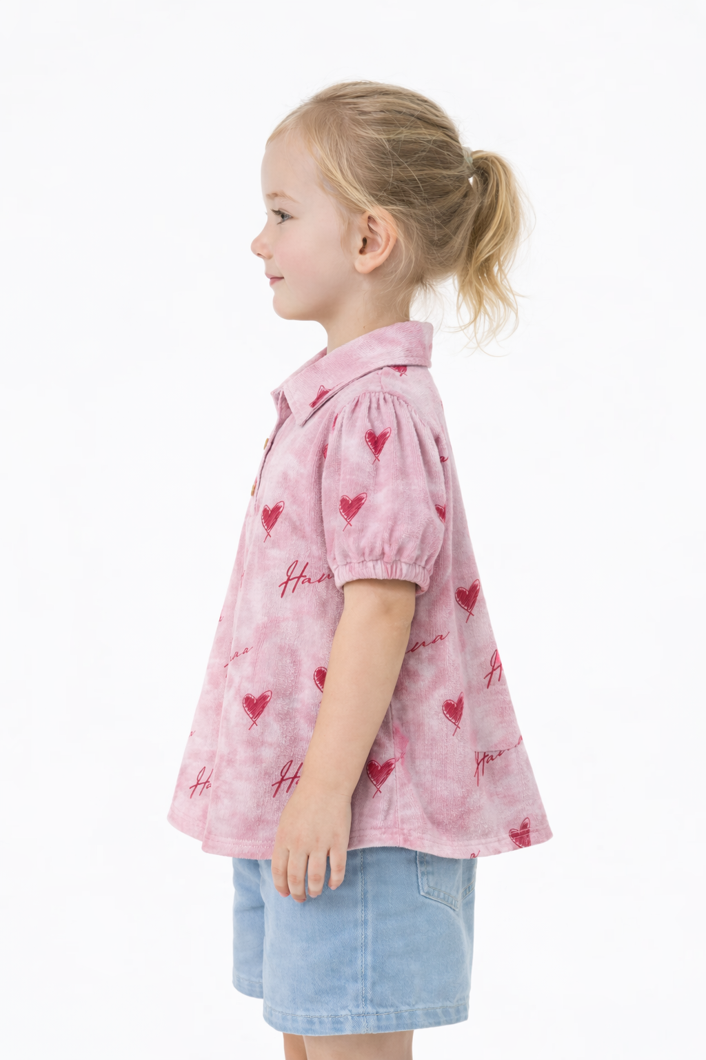 Spark Branded Girls Heart Print Cotton Shirt – Blush Pink GF-04