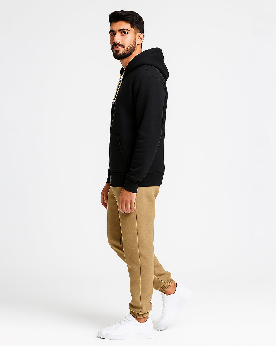 Adony Branded Men’s Essential Fleece Zip-Up Hoodie – Black MZH-07