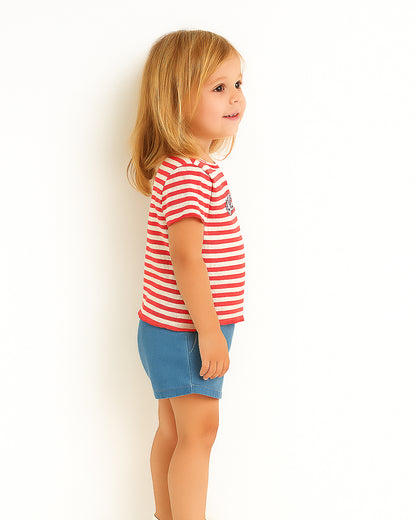 LC Wakik Branded Girl's T-shirt Red & White Striped GTS-01