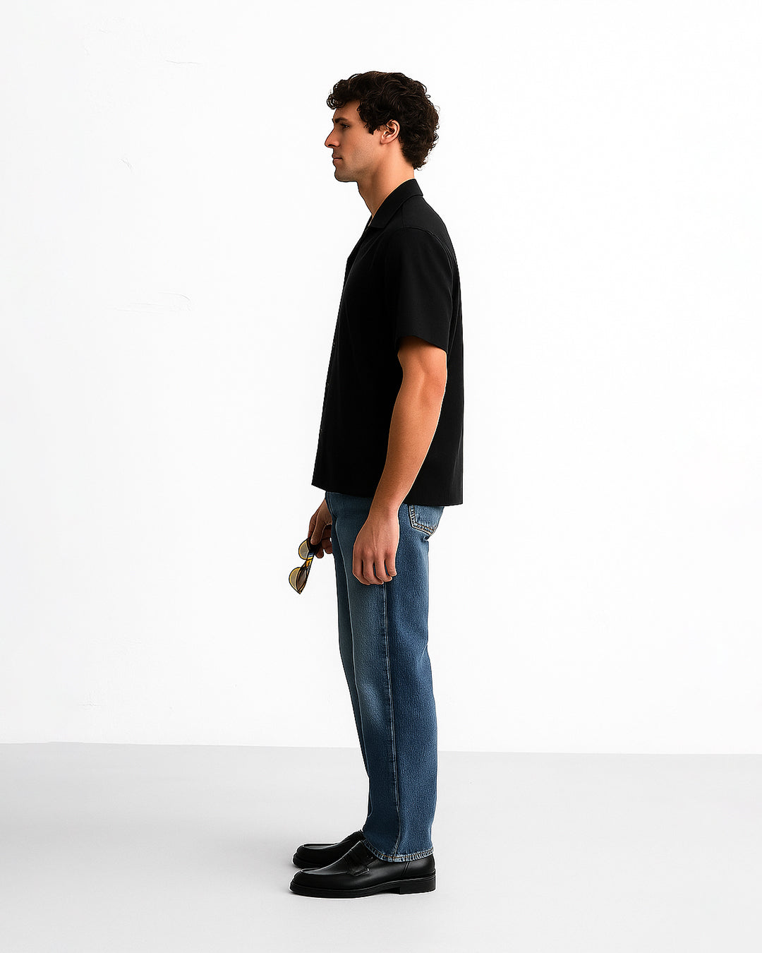 Zelig Branded Men’s Classic Black Cuban Collar Shirt MCS-19