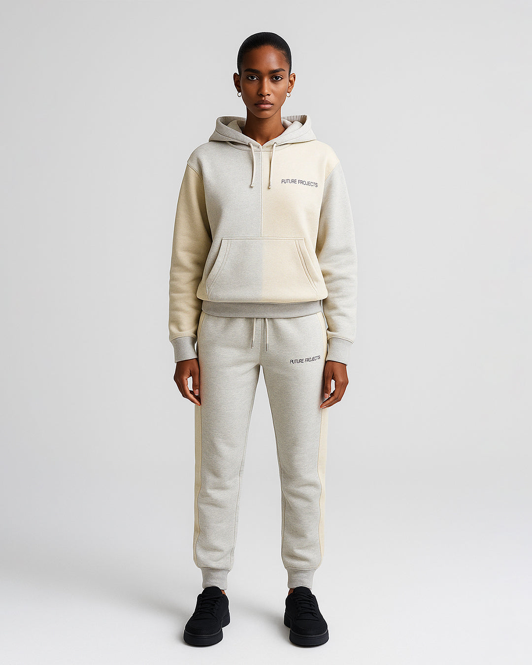 Primk Branded Winter Unisex Premium Fleece Tracksuit Co-ord set – Light Grey & Beige UCS-02