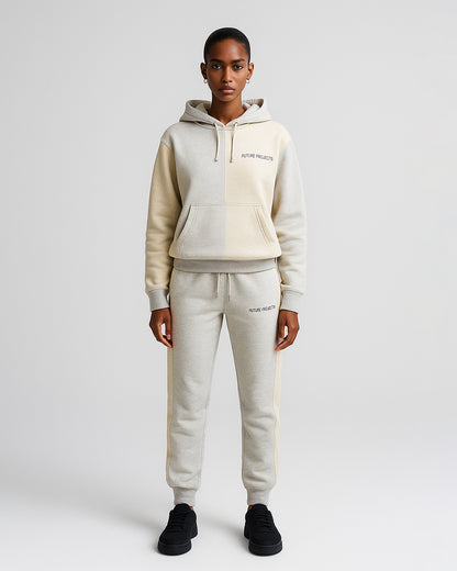Primk Branded Winter Unisex Premium Fleece Tracksuit Co-ord set – Light Grey & Beige UCS-02