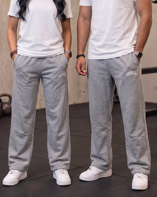 Younglay Branded Wide-Leg Fleece Trouser - Stone Grey UT-28