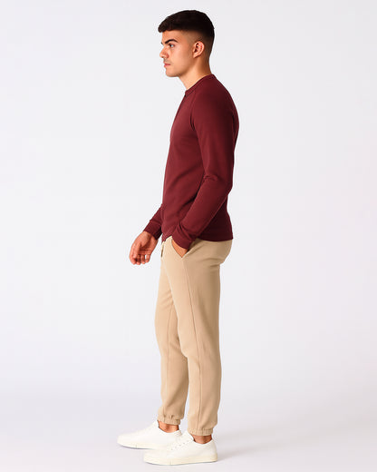 Mutual Wave Branded Men’s Textured Henley Neck Long Sleeve T-Shirt – Maroon MFT-04