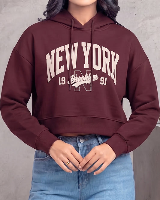 Teranovy Branded Women’s Cropped Hoodie – Maroon WHD-04