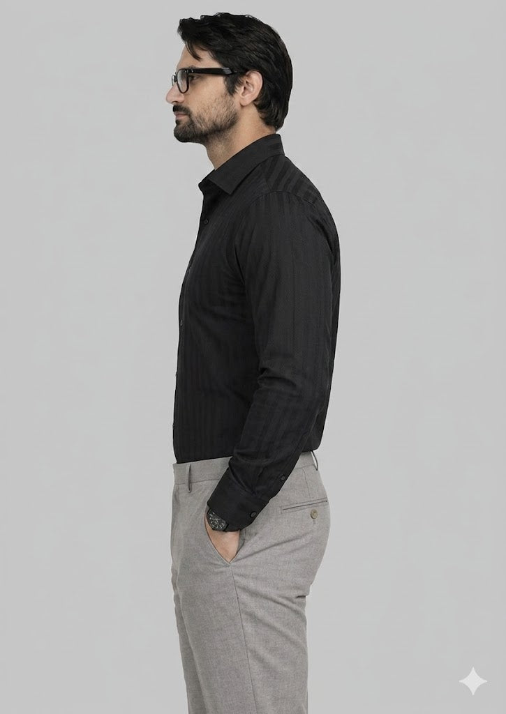 Zelig Branded Mens Formal Shirt-Jet Black MFS-37