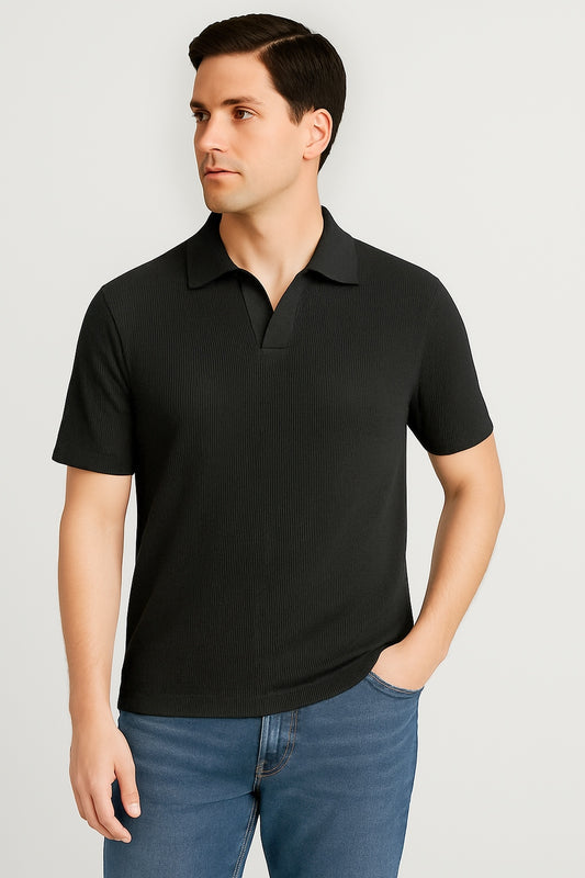 Spark Men's Black Color Rib Polo T-shirt MPT-11