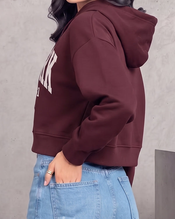 Teranovy Branded Women’s Cropped Hoodie – Maroon WHD-04