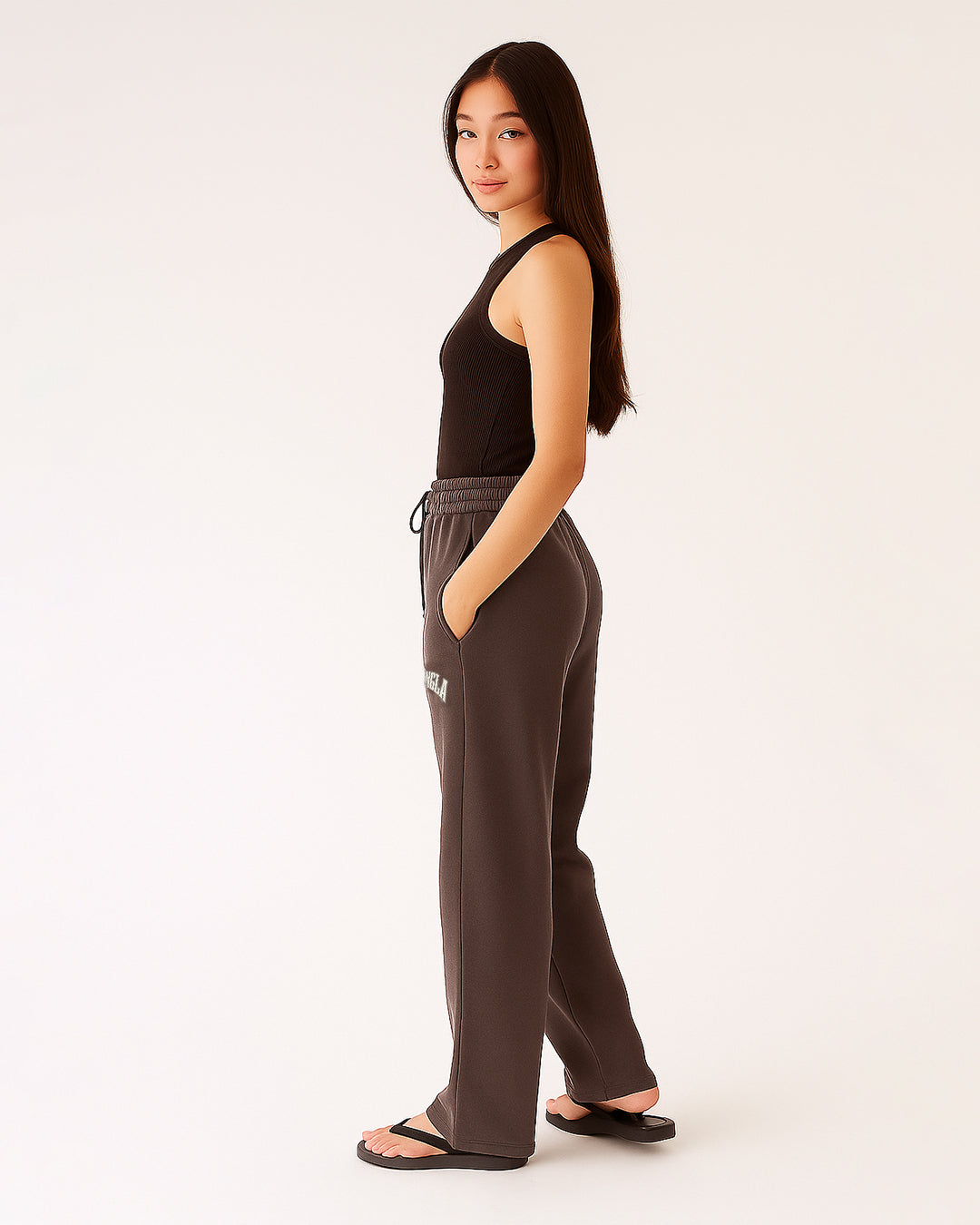 Younglay Winter Branded Unisex Fleece Wide-Leg Trousers – Mocha Brown UT-22