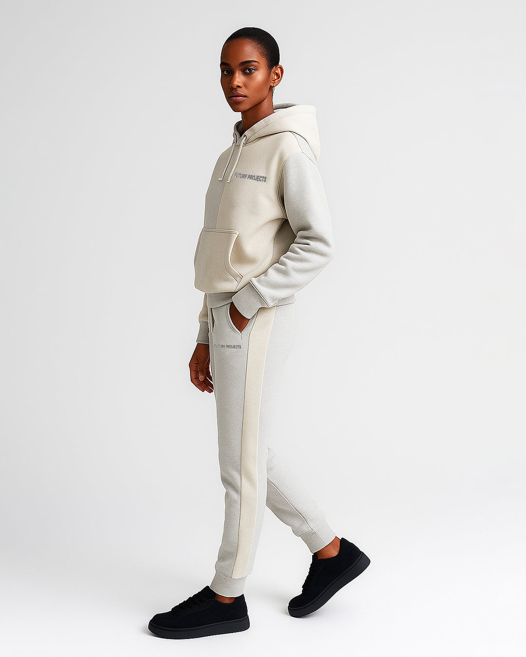 Primk Branded Winter Unisex Premium Fleece Tracksuit Co-ord set – Light Grey & Beige UCS-02