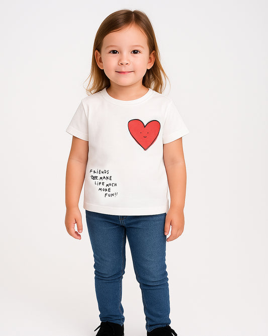 ZARRAA Branded Girl's T-shirt White Color with Red Heart GTS-02