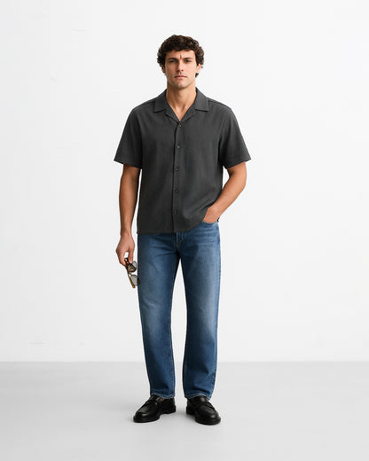 Zelig Branded Men’s Charcoal Grey Cuban Collar Linen Shirt MCS-21