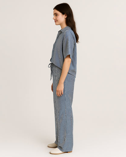 Zelig Branded Navy Blue Striped Co-Ord Set WCS-09