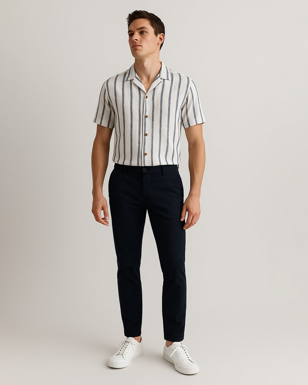 PullNBear Branded Men’s Ivory Blue Stripe Button-Down Shirt MCS-28