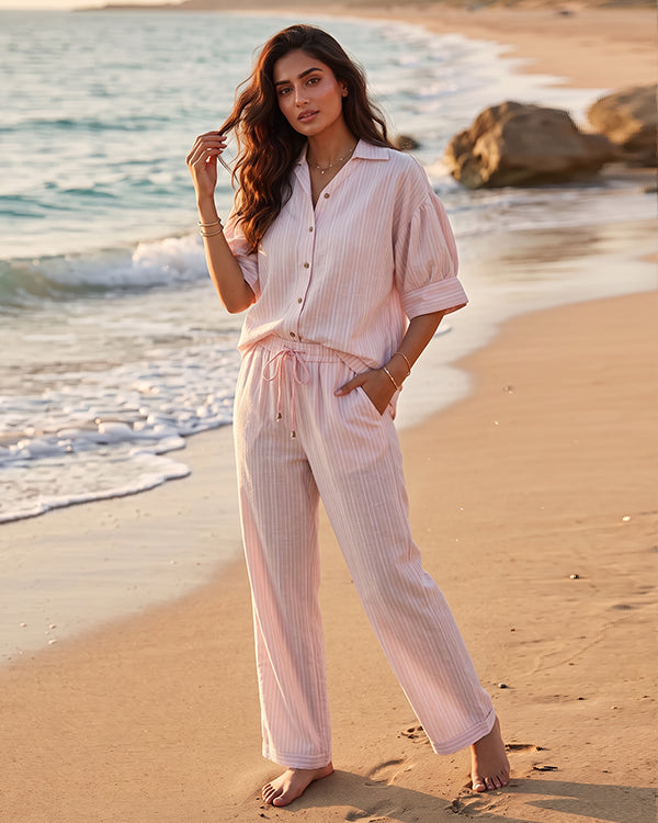 Zelig Branded Pink & White Striped Co-Ord Set WCS-19