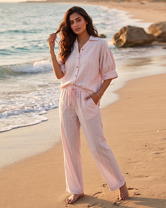 Zelig Branded Pink & White Striped Co-Ord Set WCS-19