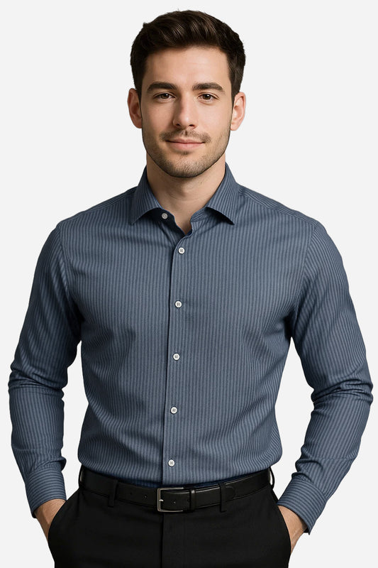 Michael Krs Branded Men's Slim Fit Striped Shirt Blue Color MMS-05