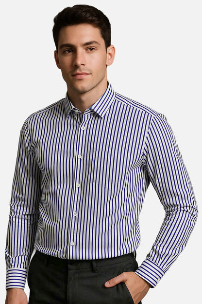 Michael Krs Branded Men's Slim Fit Striped Shirt White & Blue Color MMS-08