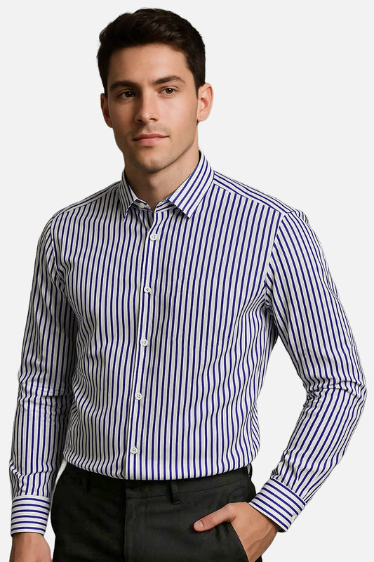 Michael Krs Branded Men's Slim Fit Striped Shirt White & Blue Color MMS-08